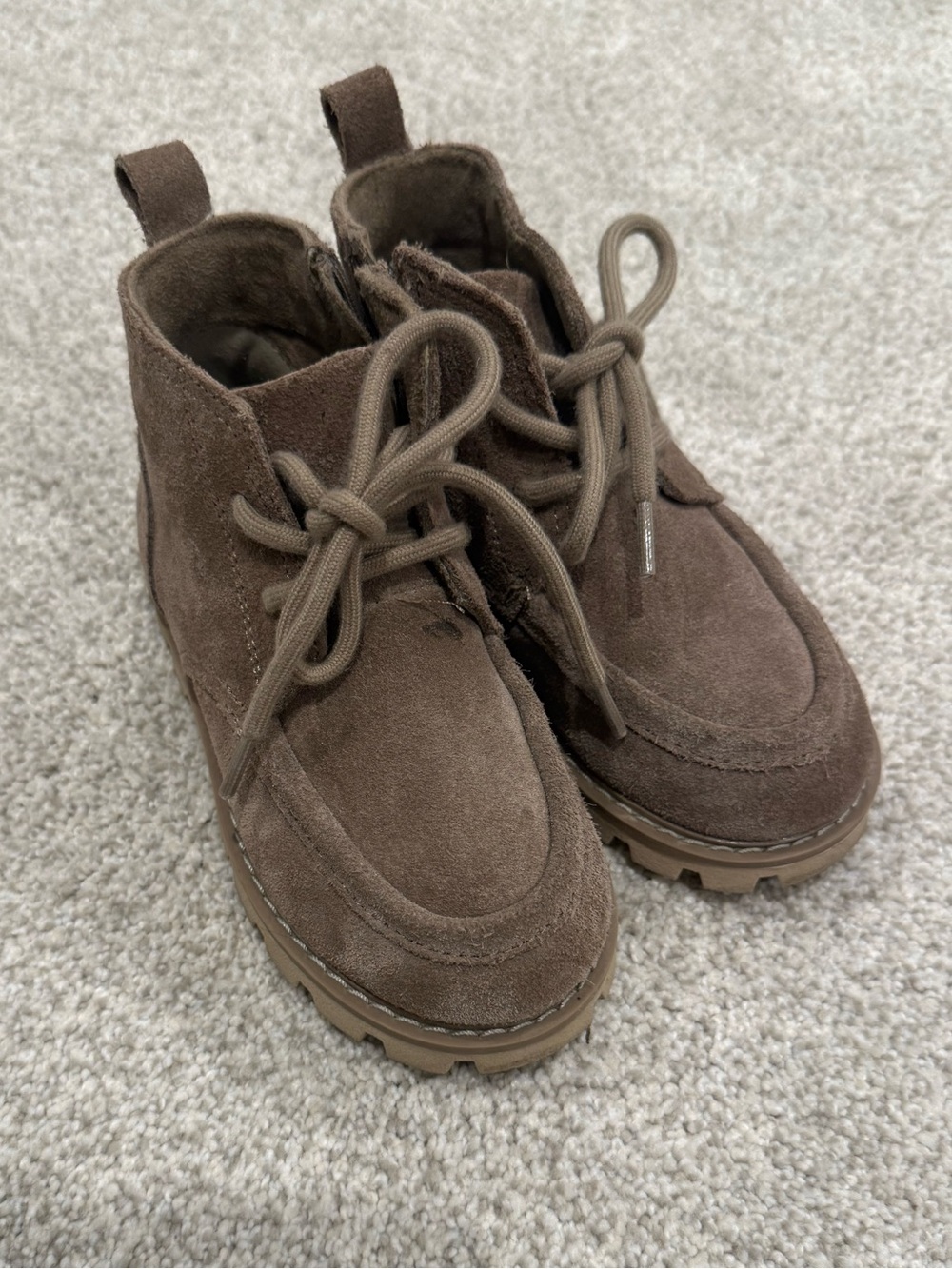 Zara Kids Chocolate Brown Suede Lace-Up Boots